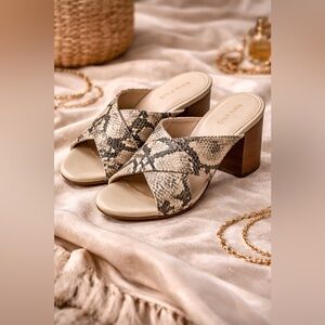Cole Haan Dakota Roccia Snakeskin Leather Criss Cross Slide Mule Sandals